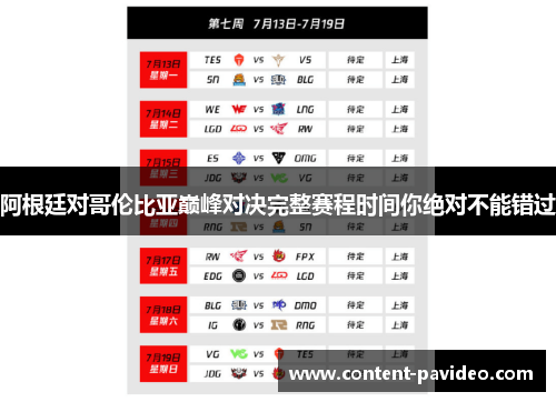 阿根廷对哥伦比亚巅峰对决完整赛程时间你绝对不能错过